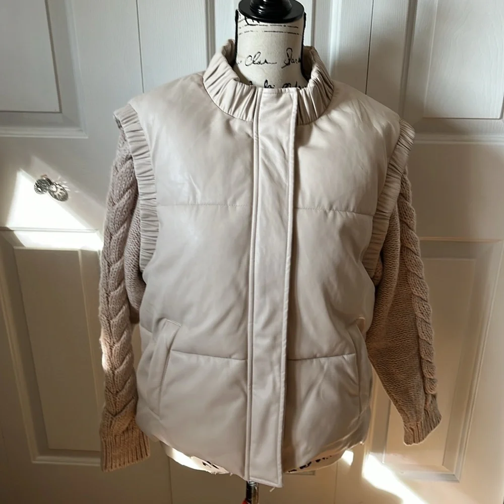 Unreal Fur Barcelona Vegan Faux Leather Cable Knit Sleeve Puffer Jacket M NWOT - Picture 12 of 16